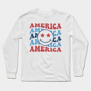 The word America Groovy Smile Long Sleeve T-Shirt